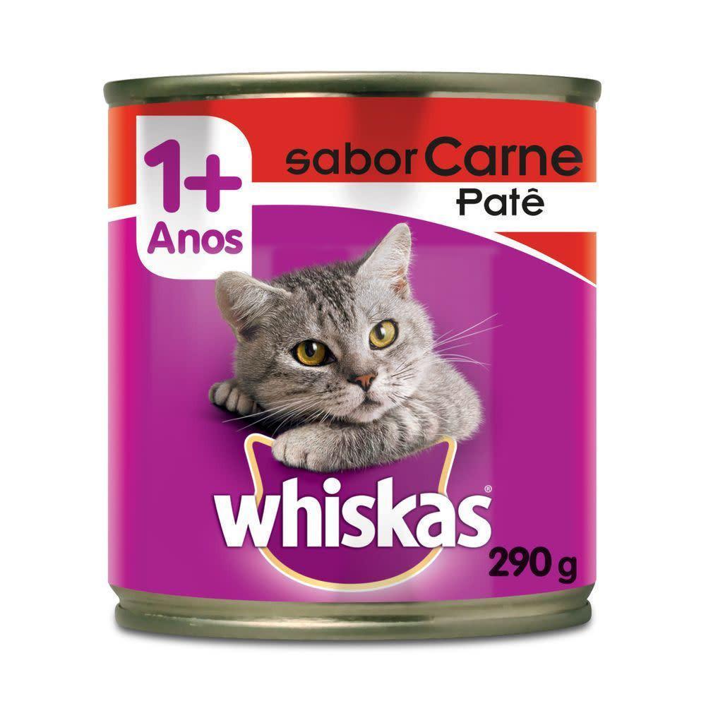 Ração Úmida Whiskas Lata Patê de Carne para Gatos Adultos 290 g 15un