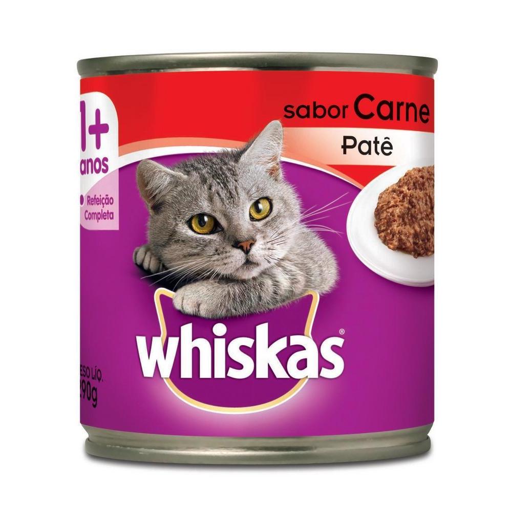 Ração Úmida Whiskas Lata Patê de Carne para Gatos Adultos 290 g