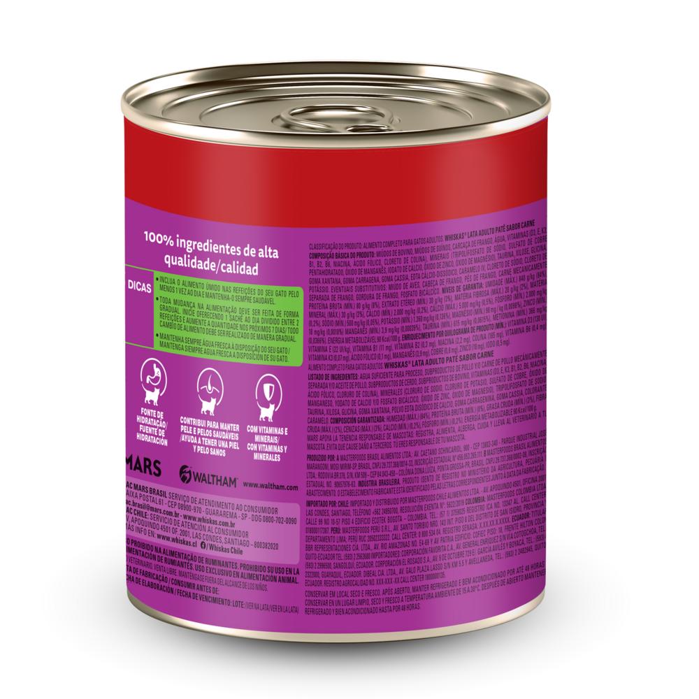 Ração Úmida Whiskas Lata Patê de Carne para Gatos Adultos 290 g