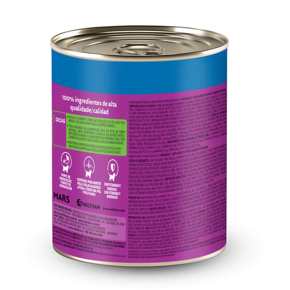Ração Úmida Whiskas Lata Patê de Peixe para Gatos Adultos 290 g