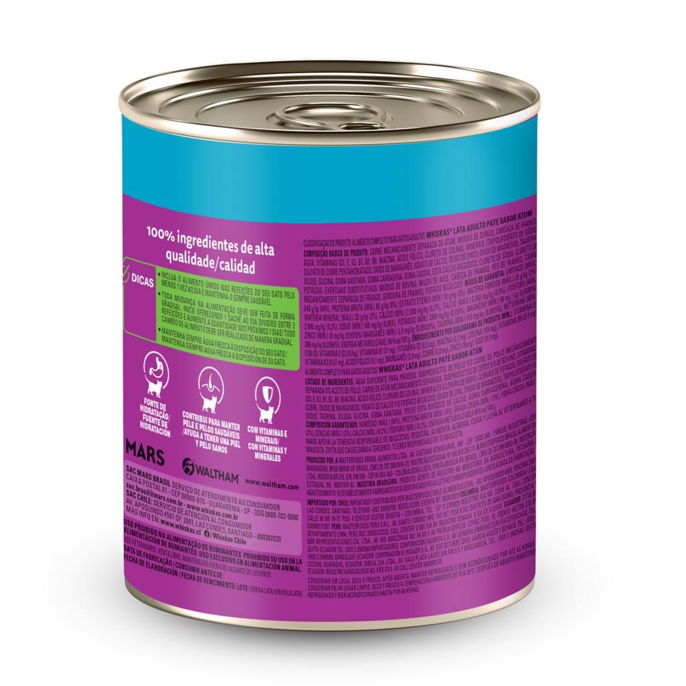 Ração Úmida Whiskas Lata Patê de Atum para Gatos Adultos 290 g