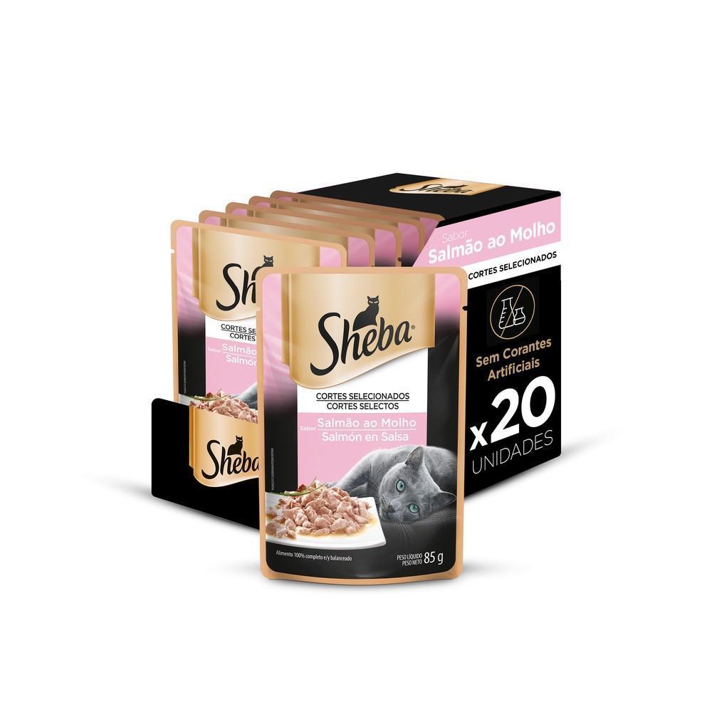 Kit Ração Úmida Sheba Sachê para Gatos Adultos Sabor Salmão ao Molho 20 Unidades
