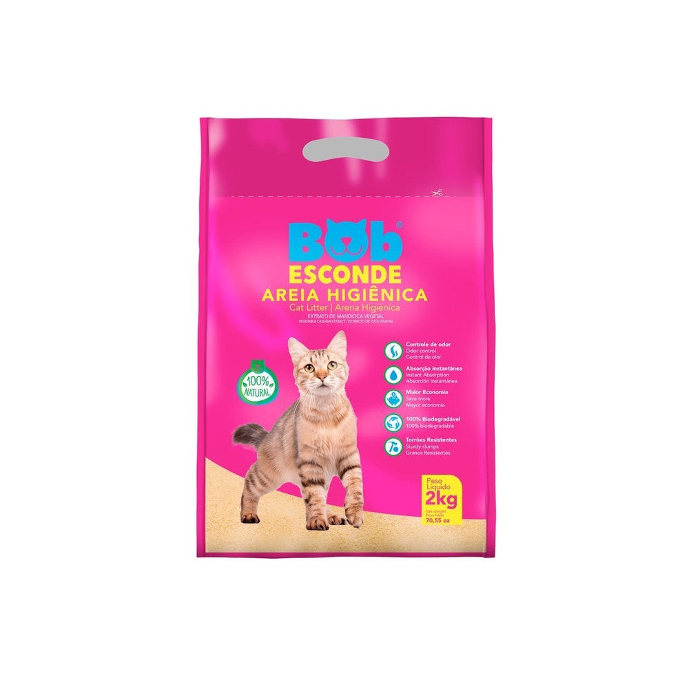 Areia Higiênica Mandioca Bob Esconde para Gatos 2Kg