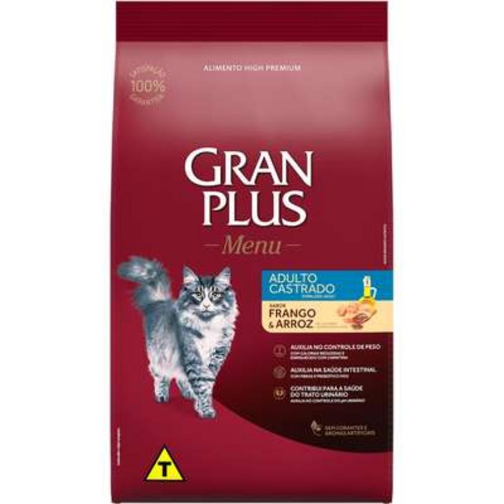 Ração GranPlus Frango e Arroz Gatos Castrados Adultos - 10 Pacotes de 1Kg