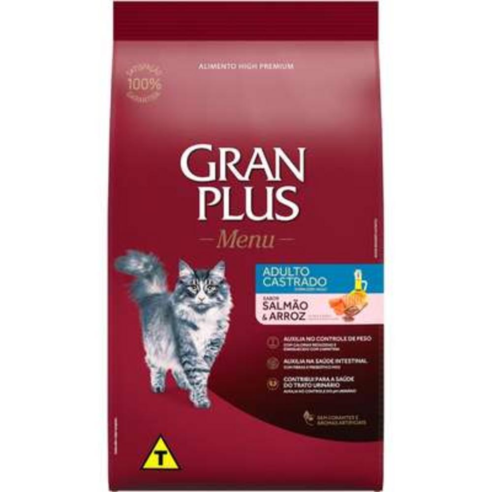 Ração GranPlus Salmão e Arroz para Gatos Castrados Adultos - 10 Pacotes de 1Kg