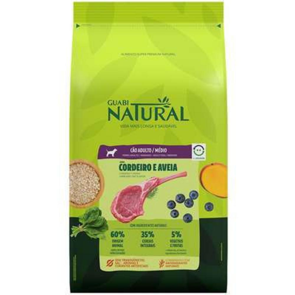 Ração para Cães Adultos Médios Sabor Cordeiro e Aveia Guabi Natural 12Kg