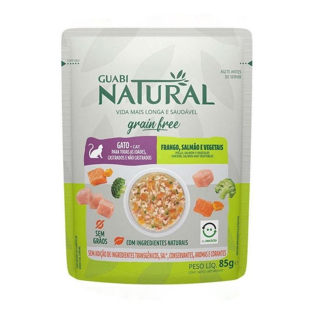 Ração Úmida Grain Free Gatos Castrado Sabor Salmão e Frango Guabi Natural 85G