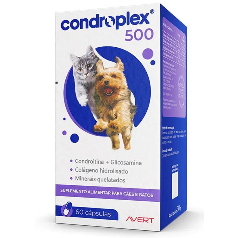 Suplemento Alimentar CondroPlex 500 para Cães e Gatos de Pequeno Porte - 60 Cápsulas