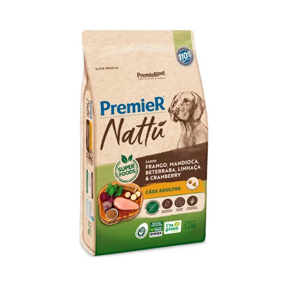 Nattu Cães Adultos Frango, Mandioca, Beterraba, Linhaça e Cranberry 12 kg