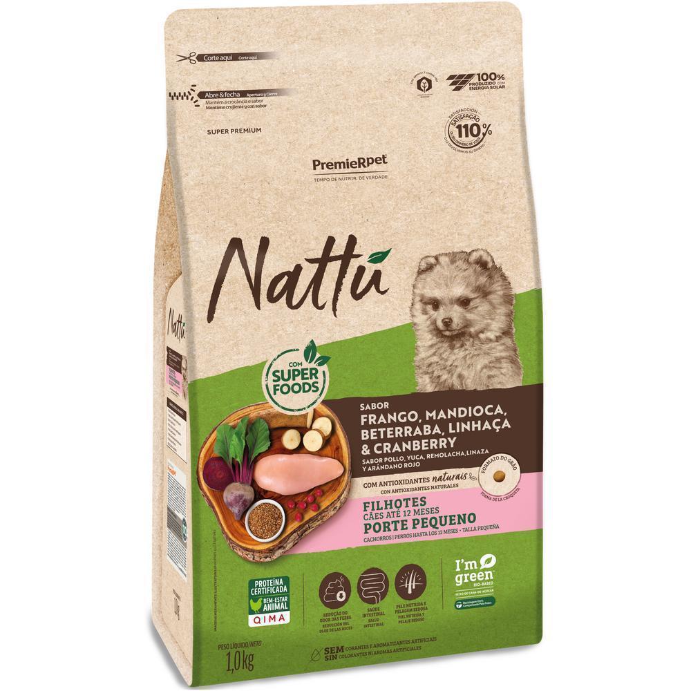 Nattu Cães Filhotes Porte Pequeno Frango, Mandioca, Beterraba, Linhaça e Cranberry 1,0 kg