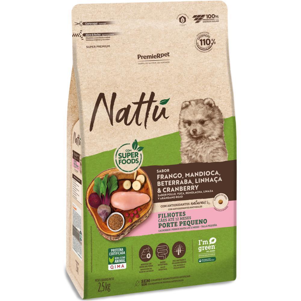 Nattu Cães Filhotes Porte Pequeno Frango, Mandioca, Beterraba, Linhaça e Cranberry 2,5 kg