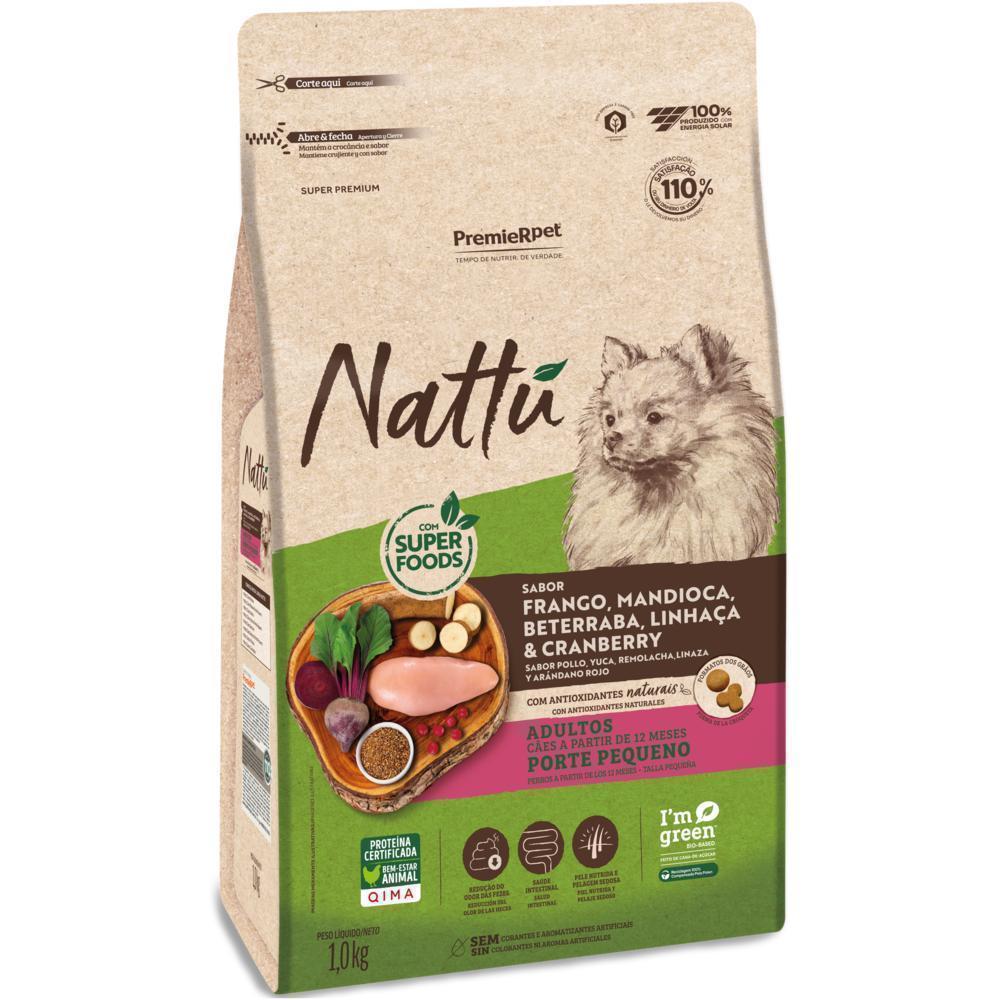 Nattu Cães Adultos Porte Pequeno Frango, Mandioca, Beterraba, Linhaça e Cranberry 1,0 kg