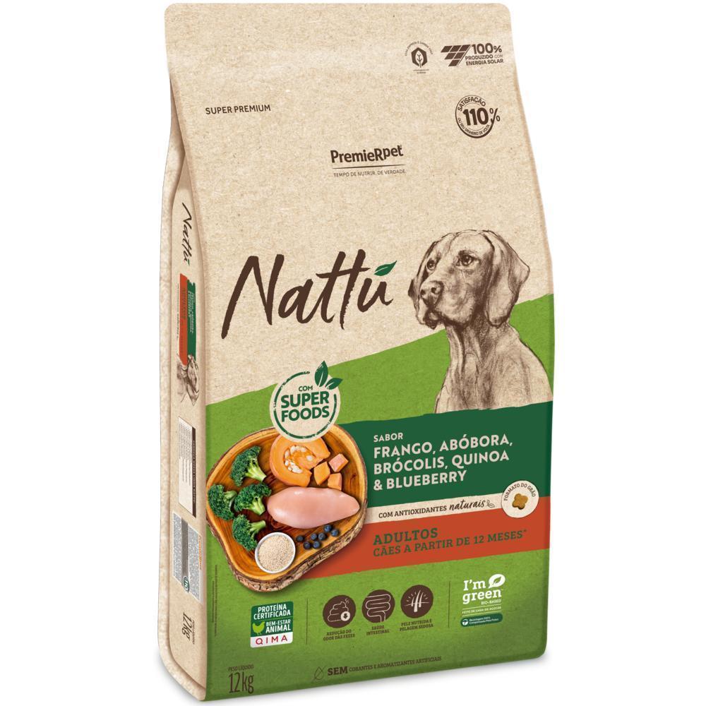 Nattu Cães Adultos Frango, Abóbora, Brócolis, Quinoa e Blueberry 12 kg