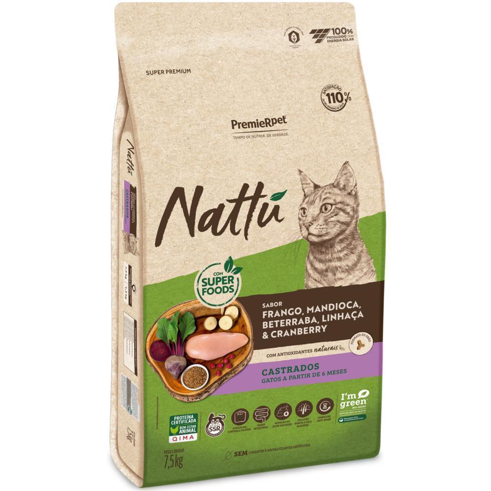Nattu Gatos Castrados Frango Mandioca, Beterraba, Linhaça e Cranberry 7,5 kg