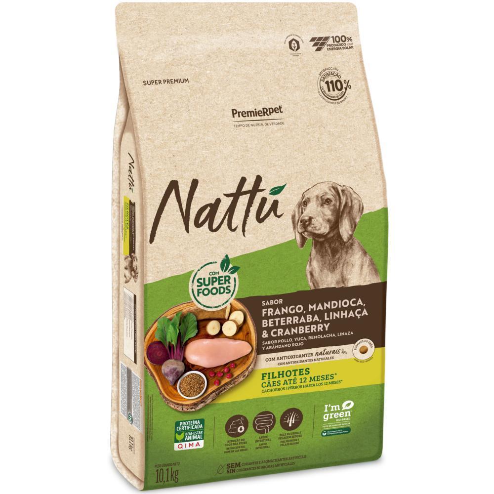 Nattu Cães Filhotes Frango, Mandioca, Beterraba, Linhaça e Cranberry 10,1 kg