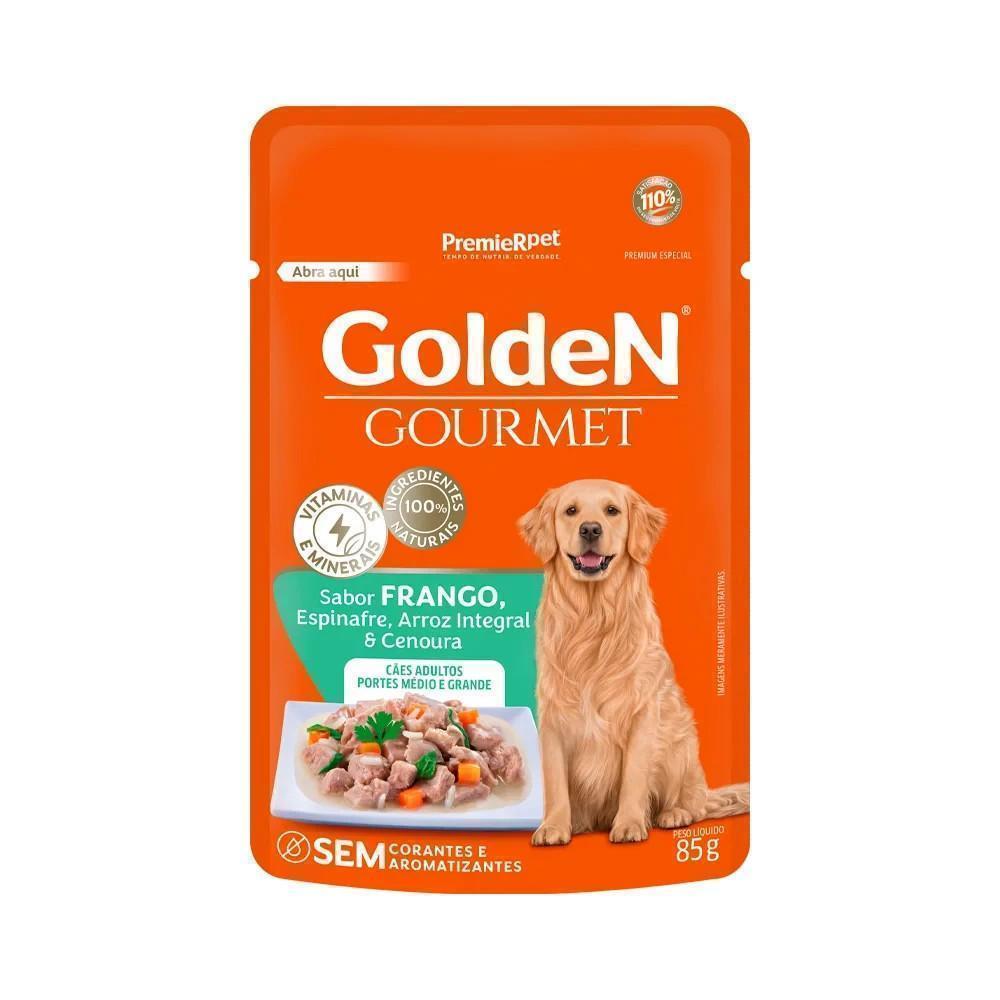 GoldeN Gourmet Cães Adultos Porte Médio e Grande Frango, Espinafre, Arroz e Cenoura 85g