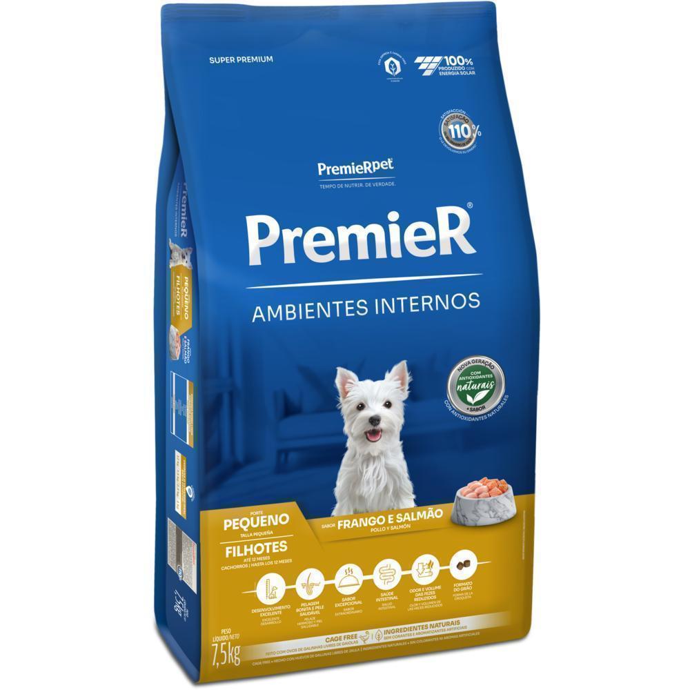 PremieR Ambientes Internos Cães Filhotes Porte Pequeno Frango e Salmão 7,5 kg