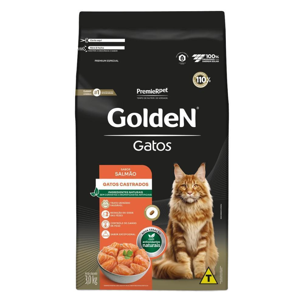 Ração pra Gatos Castrados Golden sabor Salmão 3kg