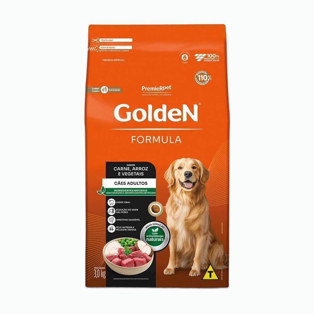 GoldeN Formula Cães Adultos Porte Grande Carne e Arroz 3 kg