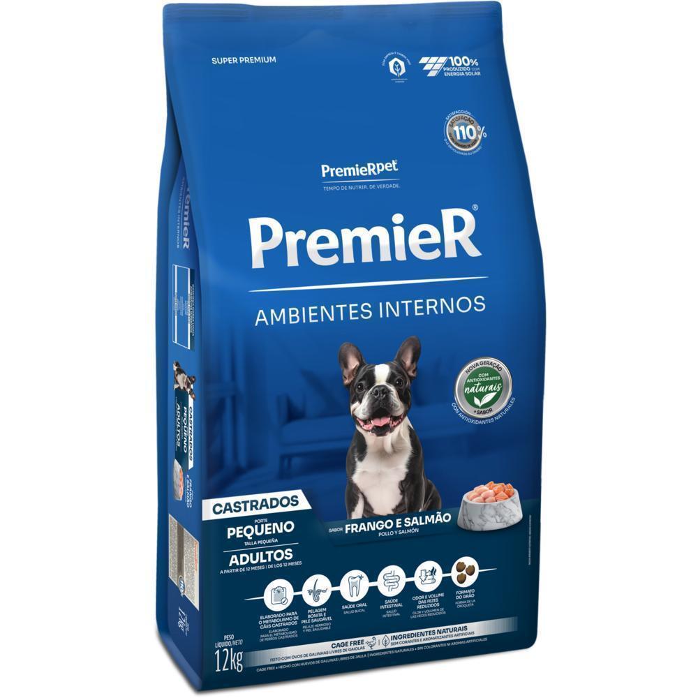 PremieR Ambientes Internos Cães Adultos Porte Pequeno Frango e Salmão Castrados 12 kg