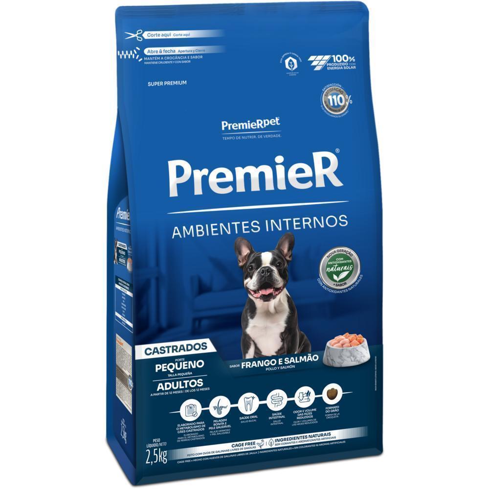 PremieR Ambientes Internos Cães Adultos Porte Pequeno Frango e Salmão Castrados 2,5 kg
