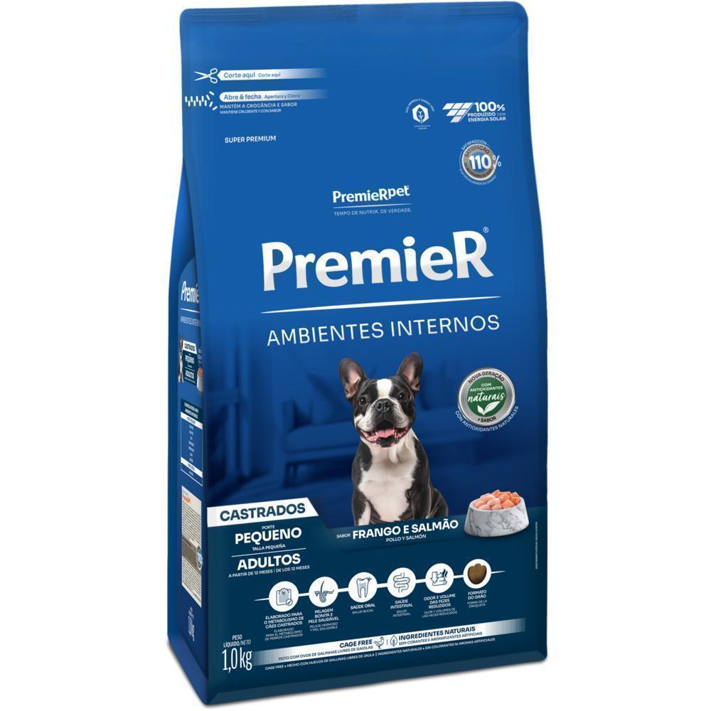 PremieR Ambientes Internos Cães Adultos Porte Pequeno Frango e Salmão Castrados 1 kg