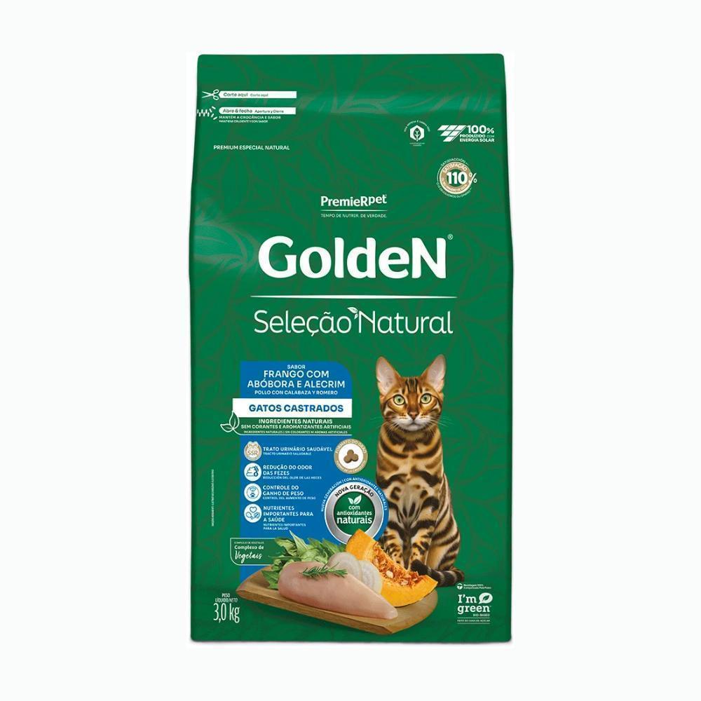 GoldeN Seleção Natural Gatos Castrados Frango, Abóbora e Alecrim 3 kg