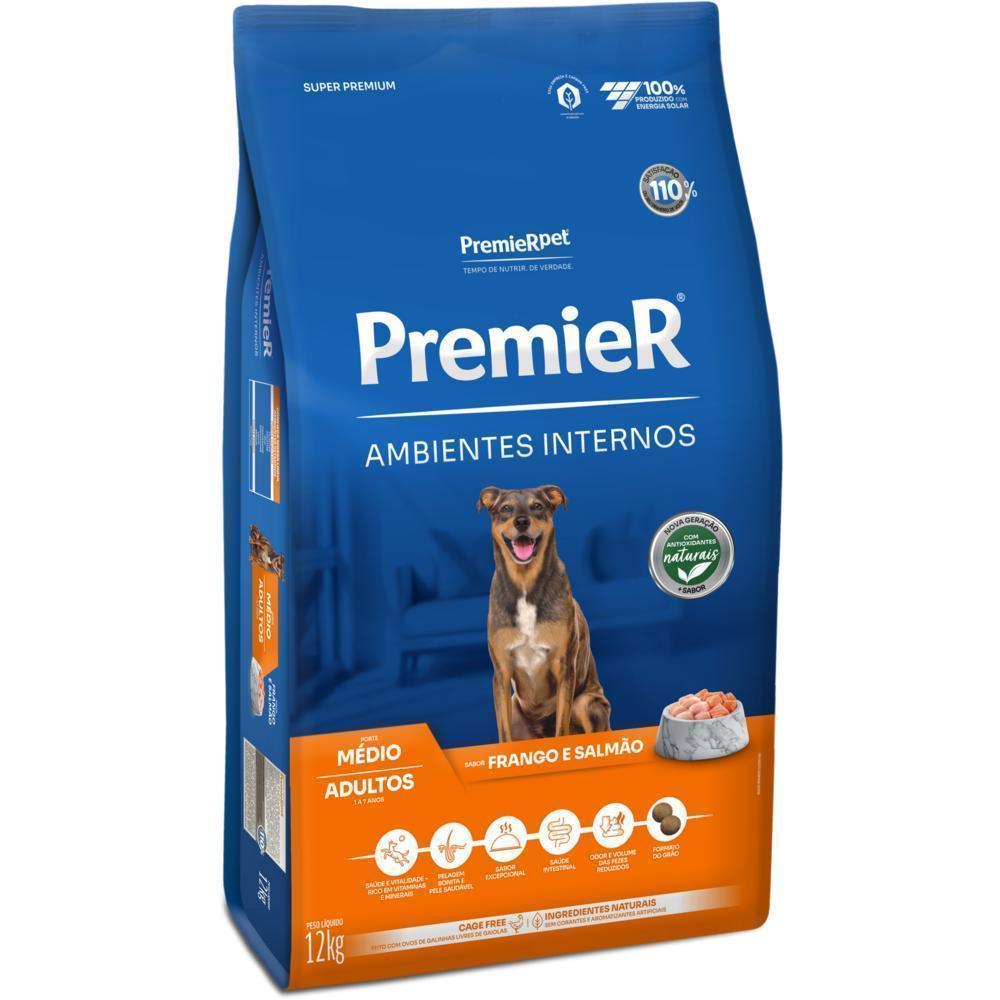 PremieR Ambientes Internos Cães Adultos Porte Médio Frango e Salmão 12 kg