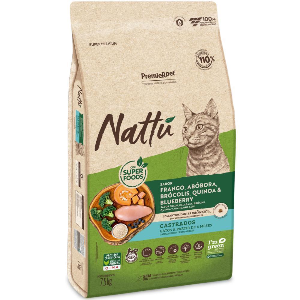 Nattu Gatos Castrados Frango, Abóbora, Quinoa, Brócolis e Blueberry 7,5 kg
