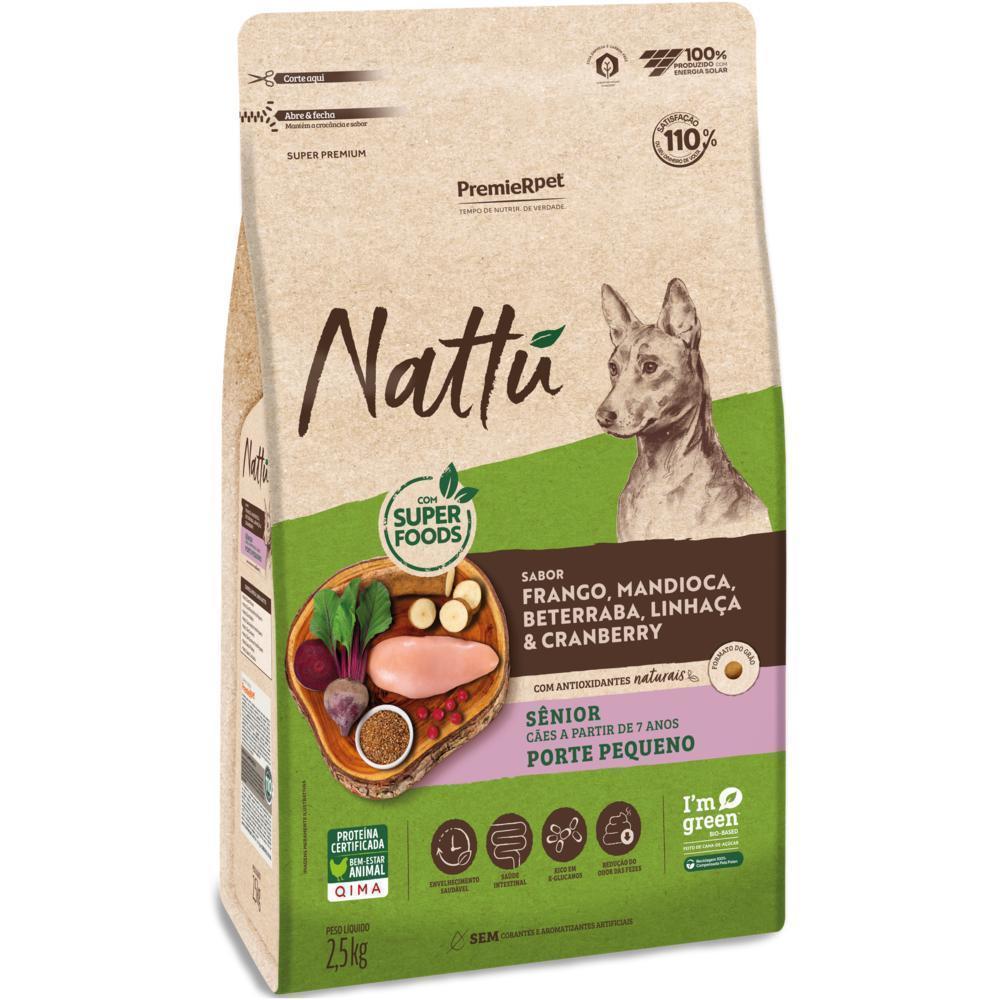 Nattu Cães Sênior Porte Pequeno Frango, Mandioca, Beterraba, Linhaça e Cranberry 2,5 kg