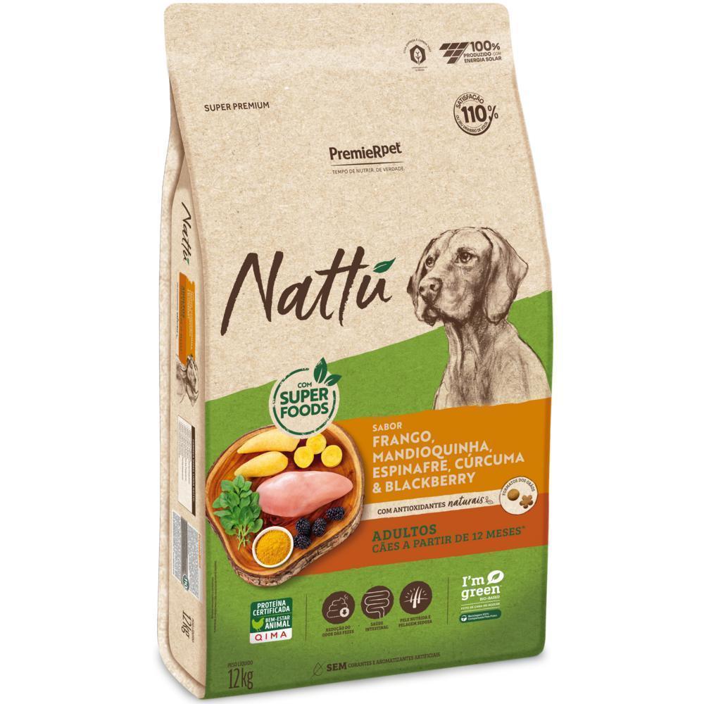 Nattu Cães Adultos Frango, Mandioquinha, Espinafre, Cúrcuma e Blackberry 12 kg