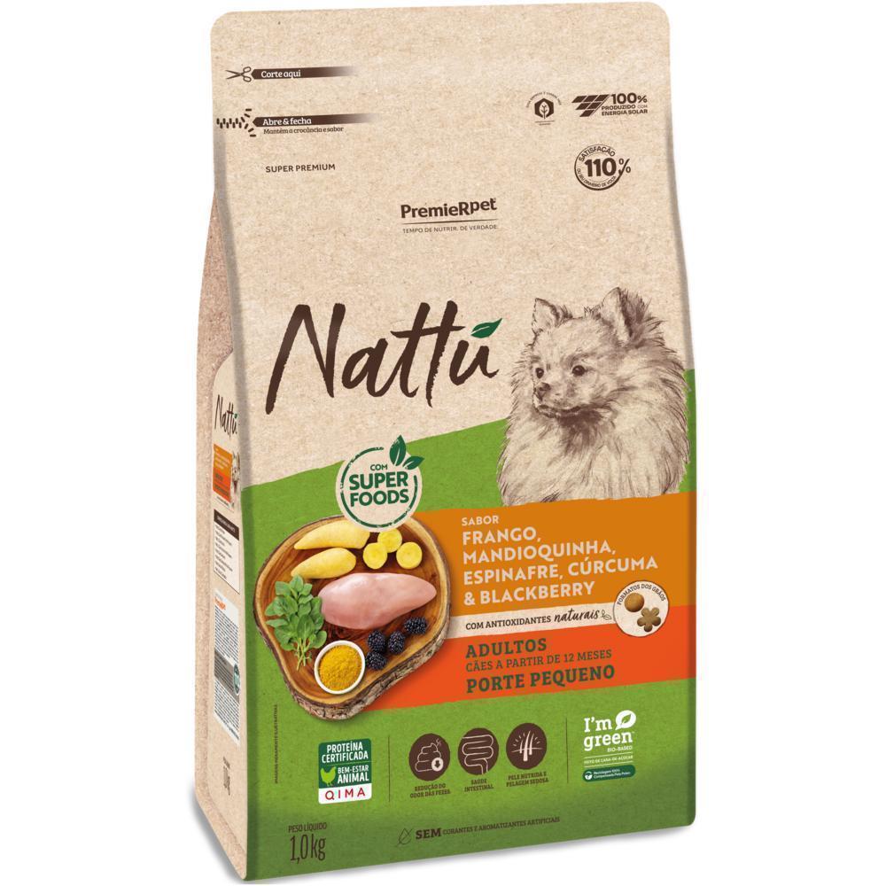 Nattu Cães Adultos Porte Pequeno Frango, Mandioquinha, Espinafre, Cúrcuma e Blackberry 1,0 kg