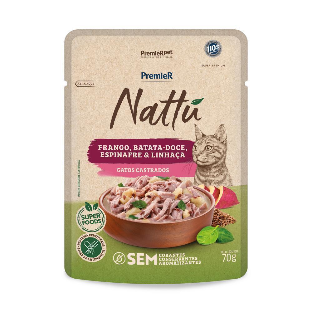 PremieR Nattu Úmidos Gatos Castrados Frango, Btata Doce, Espinafre e Linhaça 70 g