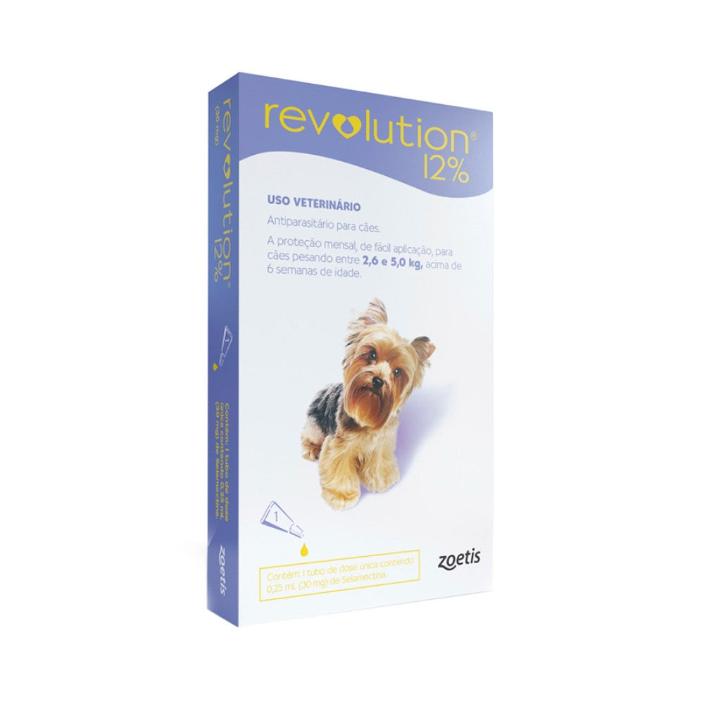Antipulgas e Carrapatos Zoetis Revolution 12% para Cães de 2,6 a 5Kg - 1 Ampola de 0,25 mL