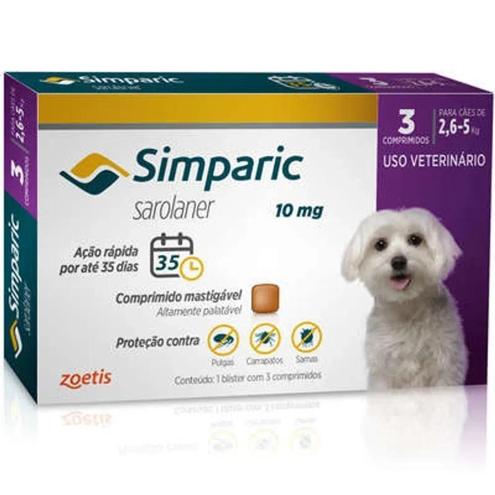 Antipulgas Simparic para Cães de 2,6 a 5 Kg (10 mg) 3 Comprimidos