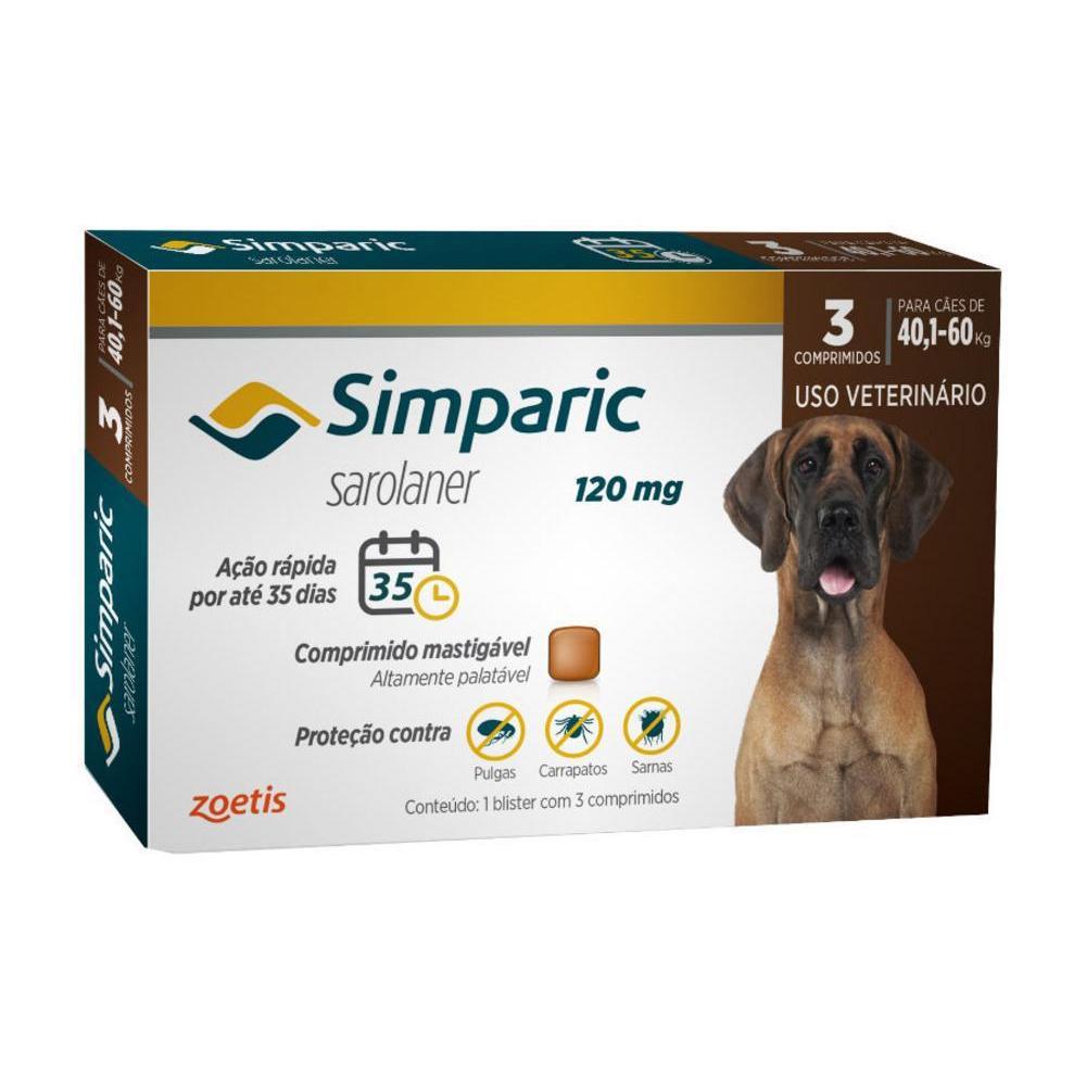 Antipulgas Simparic 120 mg para cães 40,1 a 60 kg - Zoetis 3 Comprimidos