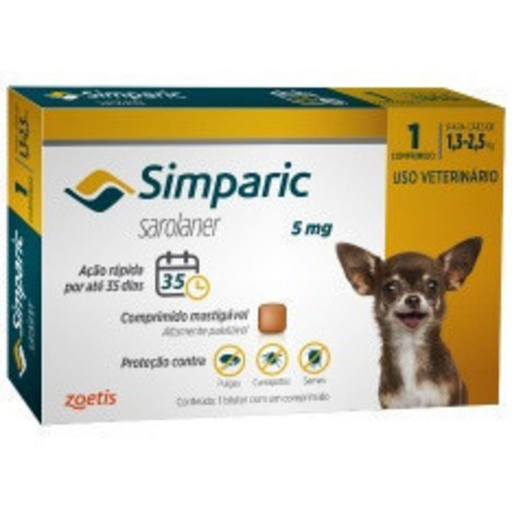 Antipulgas Simparic 5 mg para cães 1,3 a 2,5 kg - Zoetis 1 Comprimido