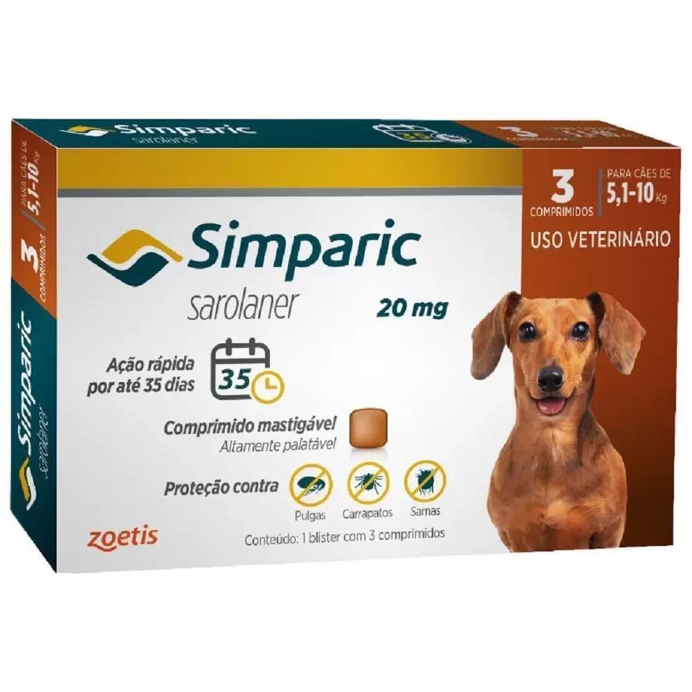 Antipulgas Simparic para Cães de 5,1 a 10 Kg (20 mg) 1 comprimido