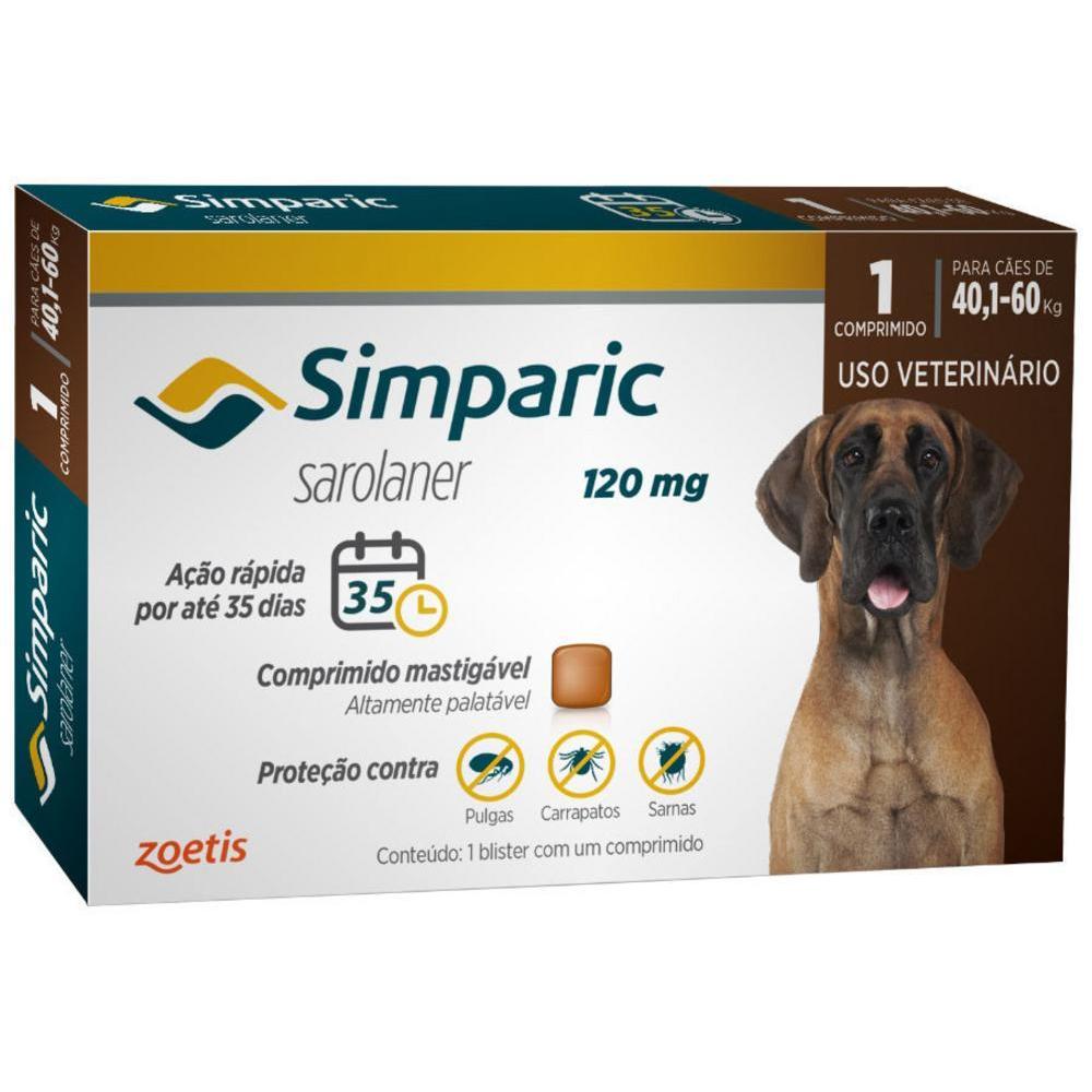 Antipulgas Simparic 120 mg para cães 40,1 a 60 kg - Zoetis 1 Comprimido