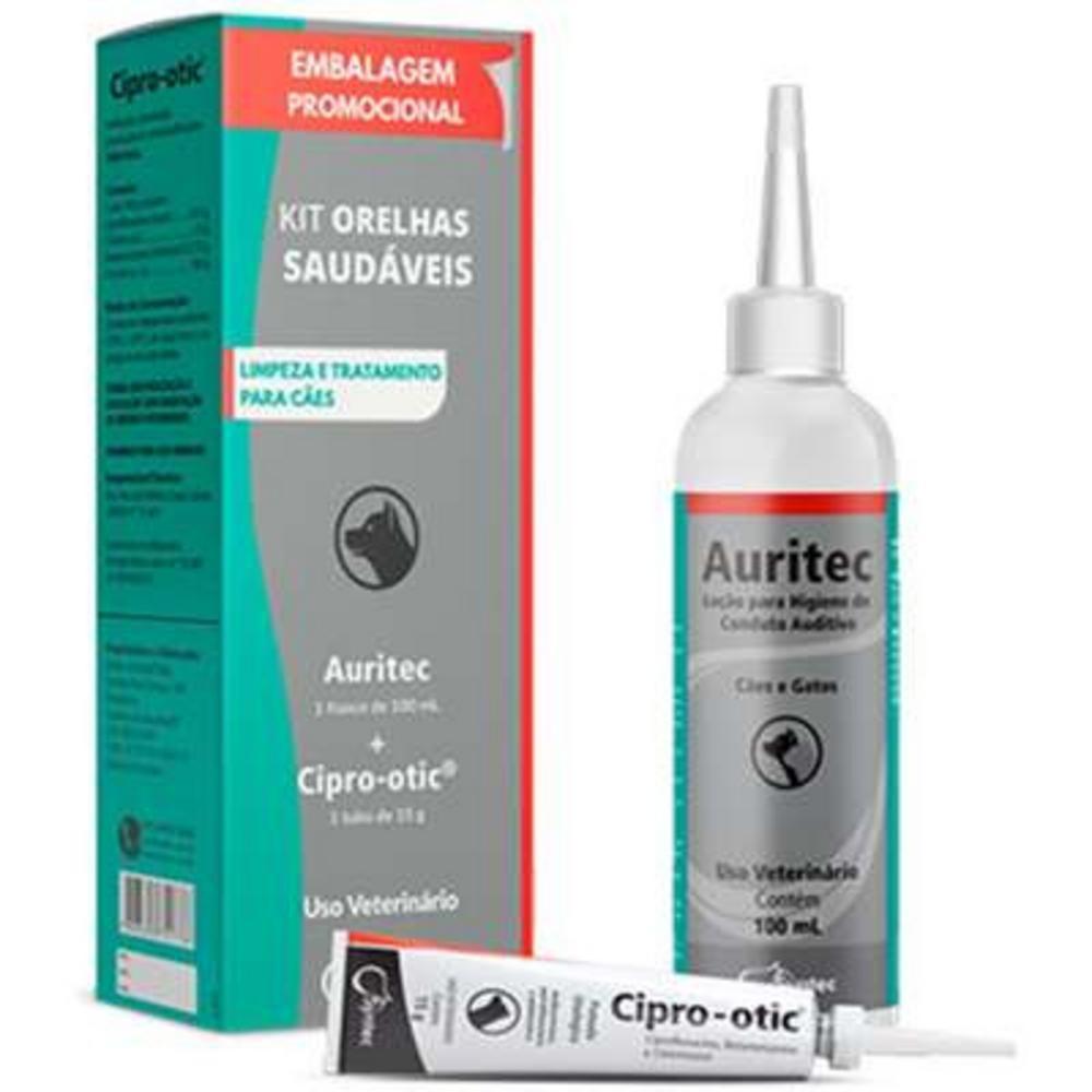 Kit Otológico Syntec Auritec 100 ml + Cipro Otic 15 g para Cães - Kit