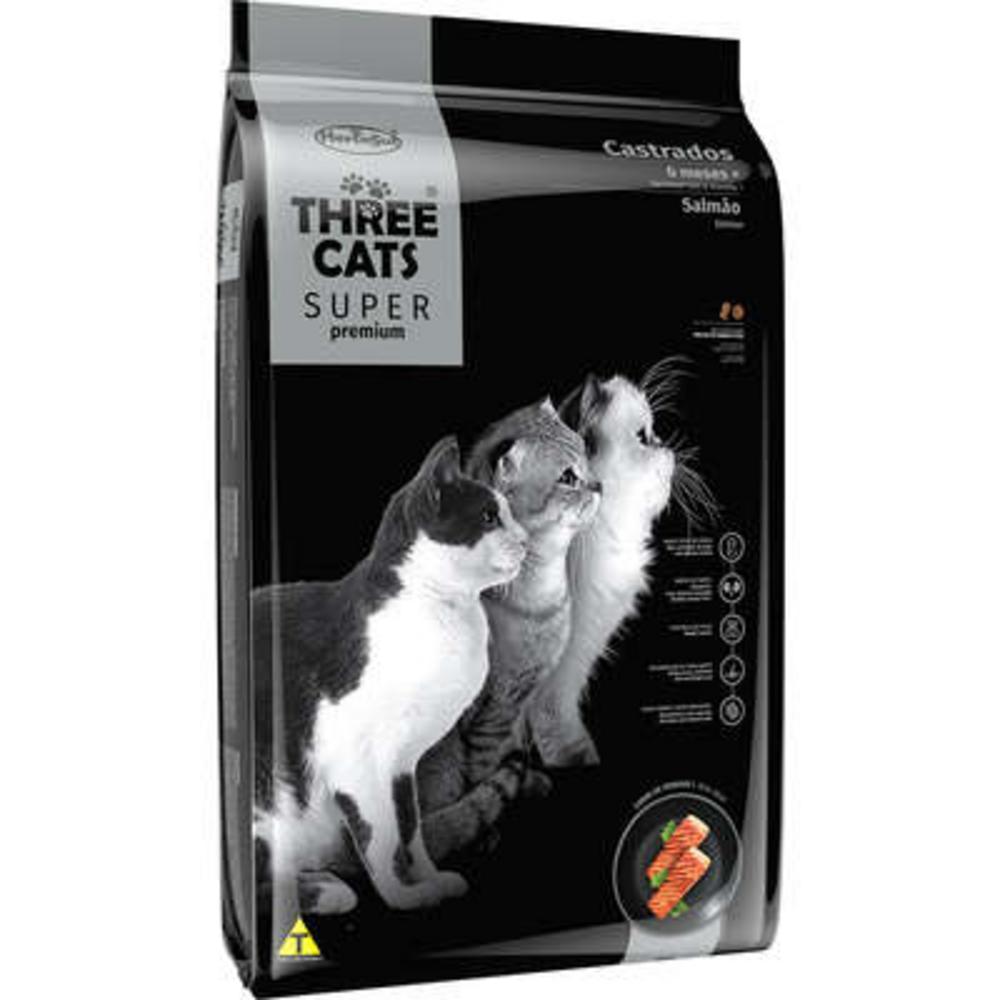 Ração Seca Three Cats Super Premium Salmão para Gatos Castrados 6 Meses + - 15Kg