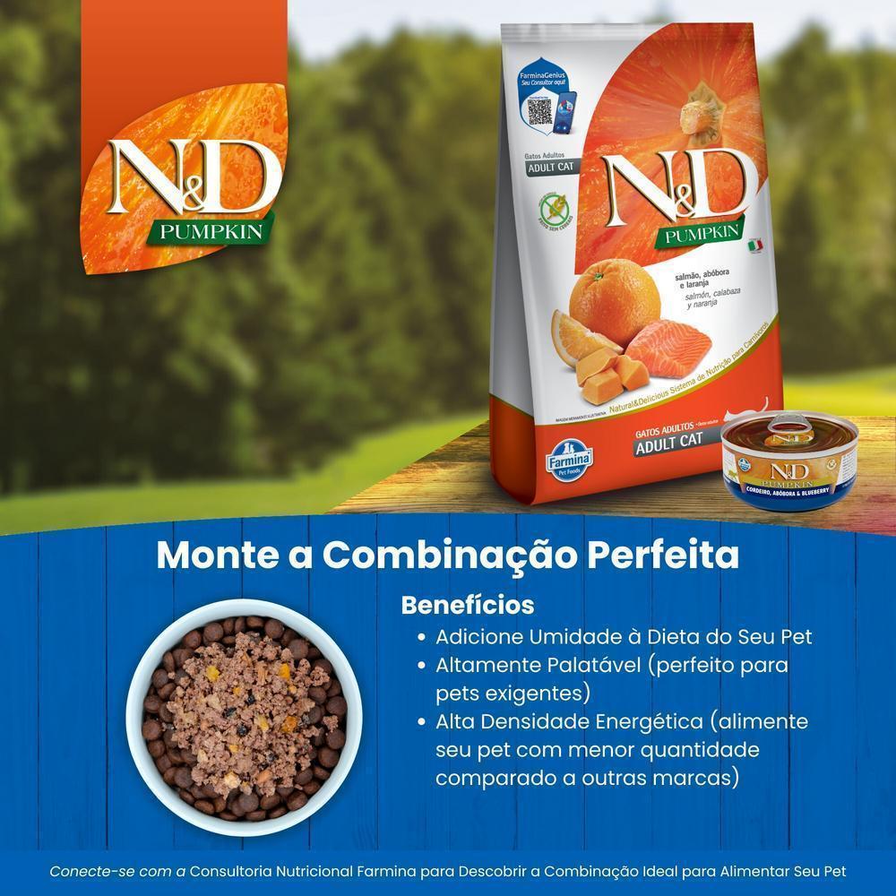 N&D Pumpkin para Gatos Adultos de Todas as Raças Sabor Salmão, Abóbora e Laranja 1,5Kg