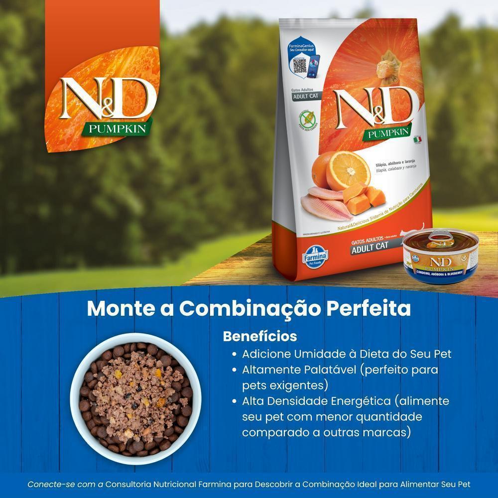 N&D Pumpkin para Gatos Adultos de Todas as Raças Sabor Tilápia, Abóbora e Laranja 1,5Kg
