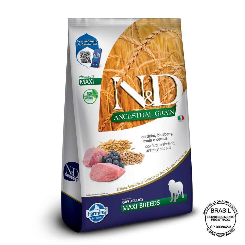 N&D Ancestral para Cães Adultos de Raças Grandes e Gigantes Sabor Cordeiro, Blueberry, Aveia e Cevada 10,1Kg