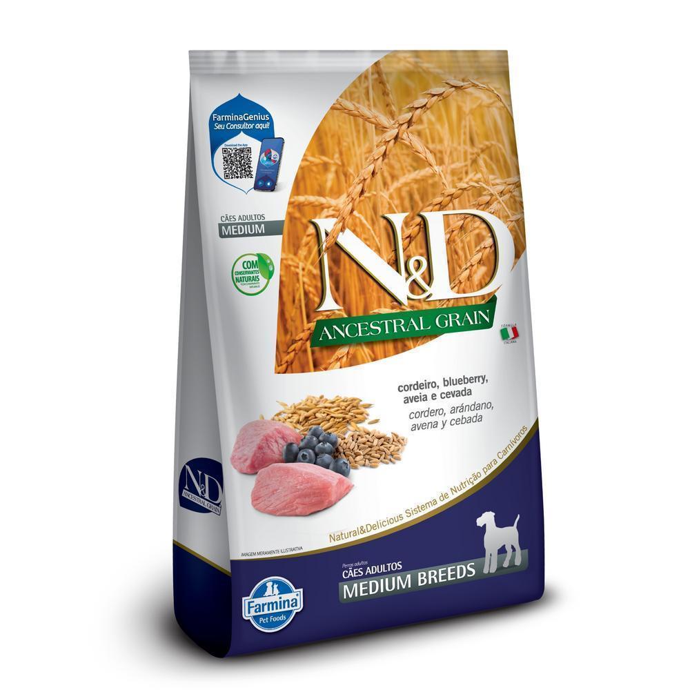N&D Ancestral para Cães Adultos de Raças Médias Sabor Cordeiro, Blueberry, Aveia e Cevada 2,5Kg