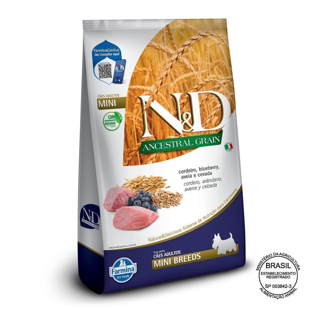 N&D Ancestral para Cães Adultos de Raças Mini e Pequenas Sabor Cordeiro, Blueberry, Aveia e Cevada 800g