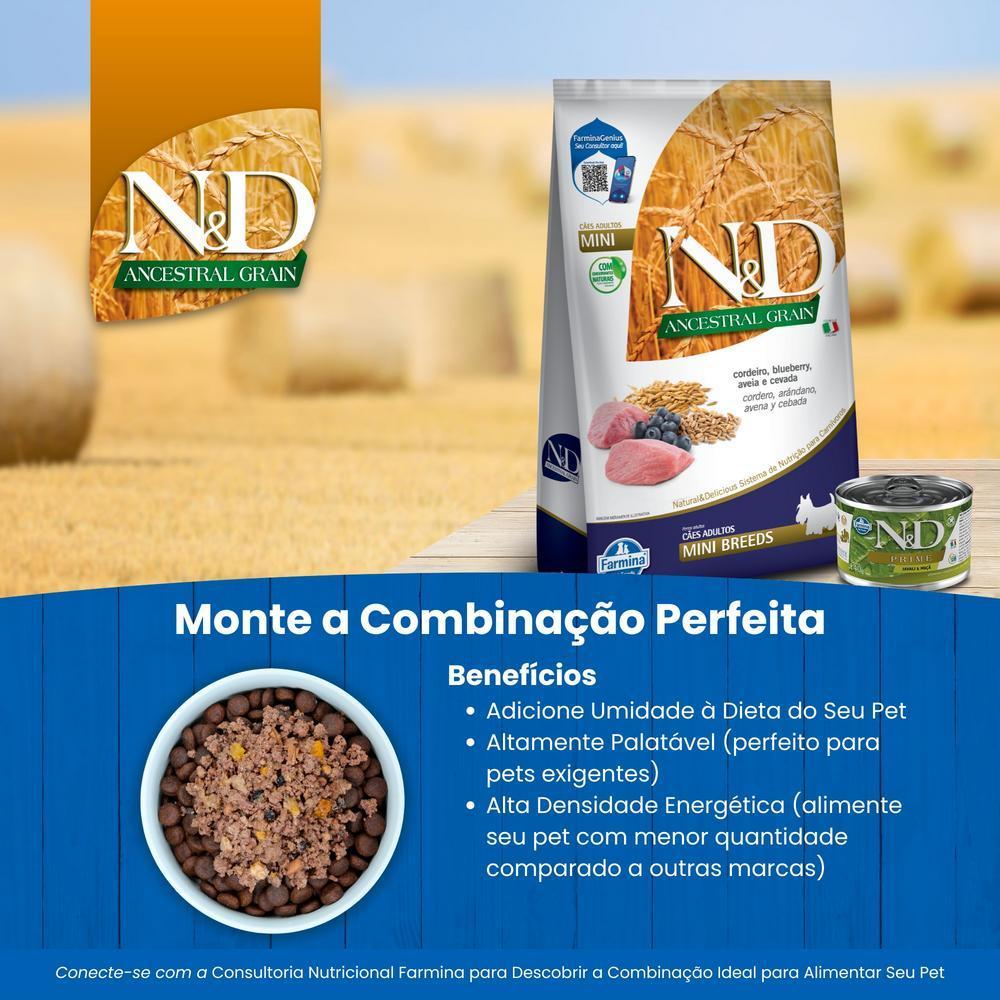 N&D Ancestral para Cães Adultos de Raças Mini e Pequenas Sabor Cordeiro, Blueberry, Aveia e Cevada 10,1Kg