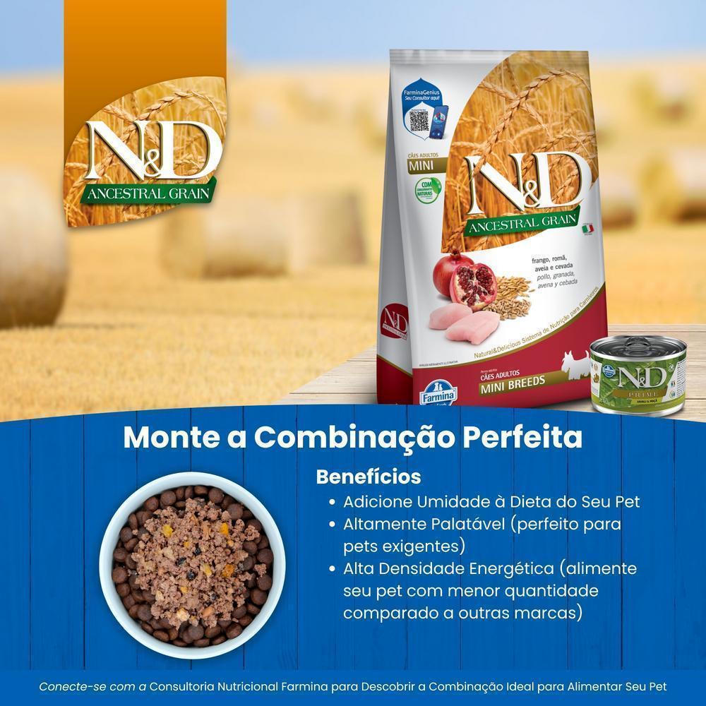 N&D Ancestral para Cães Adultos de Raças Mini e Pequenas Sabor Frango, Romã, Aveia e Cevada 10,1Kg
