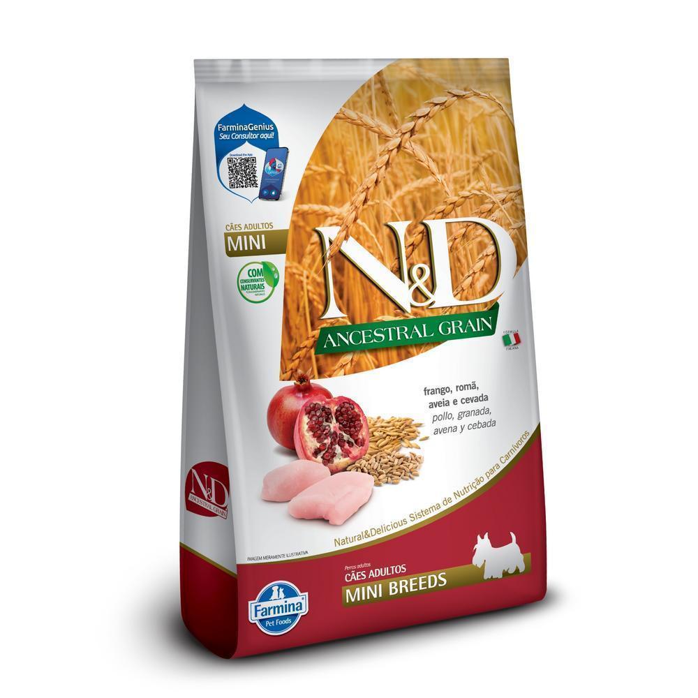 N&D Ancestral para Cães Adultos de Raças Mini e Pequenas Sabor Frango, Romã, Aveia e Cevada 2,5Kg