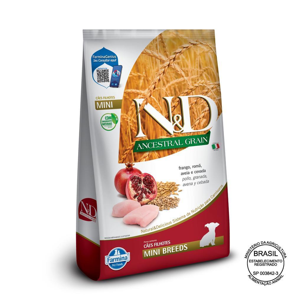 N&D Ancestral para Cães Filhotes de Raças Mini e Pequenas Sabor Frango, Romã, Aveia e Cevada 10,1Kg